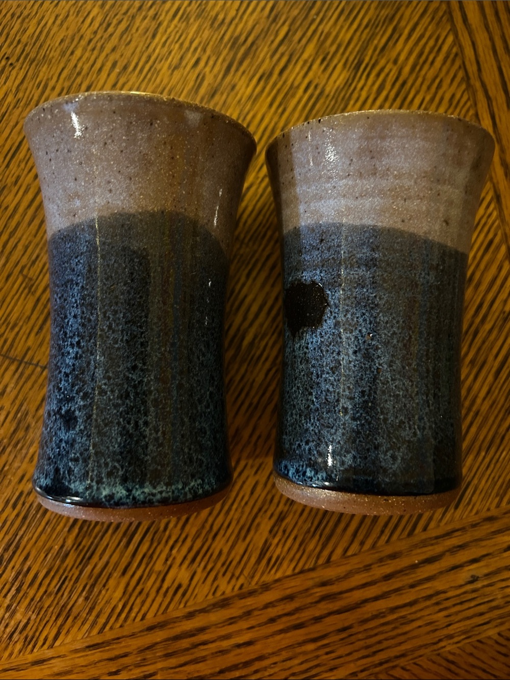 Handcrafted Blue and Brown Glazed Stoneware Tumblers - Set of 2